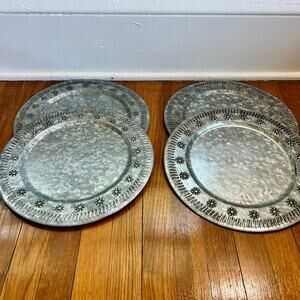Set of 4 Floral Embossed Galvanized Metal Plate Chargers – 13.75” Diameter